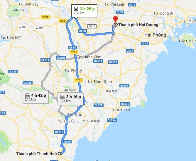 Bản đồ tuyến đường Thanh Hóa đi Hải Dương qua Cao tốc Hà Nội - Ninh Bình