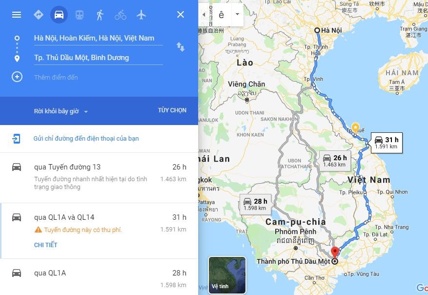 Từ Hà Nội đi Bình Dương