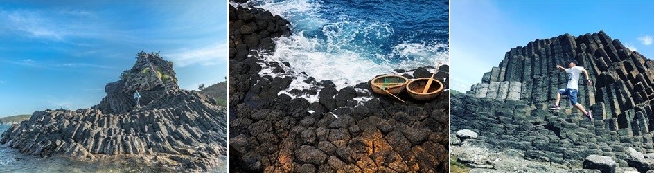 Gành Đá Dĩa với những khối đá hình lục lăng xếp chồng lên nhau như một tuyệt tác tự nhiên