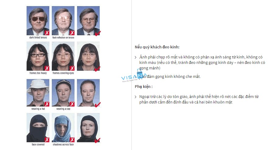 Quy định về việc đeo kính và trang phục trong ảnh visa Áo