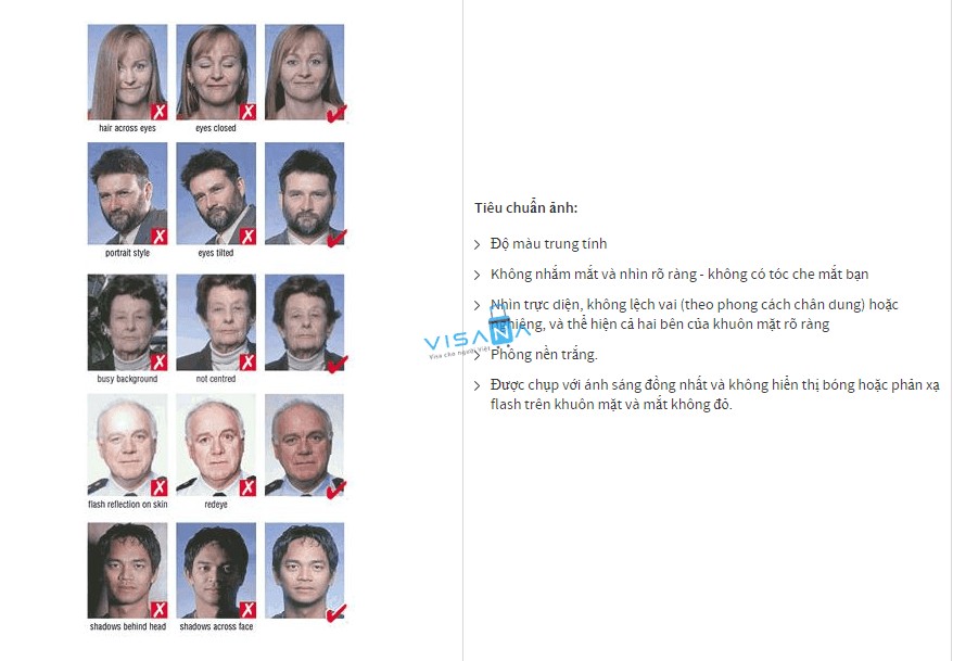 Các tiêu chí chi tiết về khuôn mặt và ánh sáng trong ảnh visa Áo