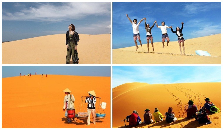 Du khách trượt cát trên Đồi Cát Vàng Mũi Né