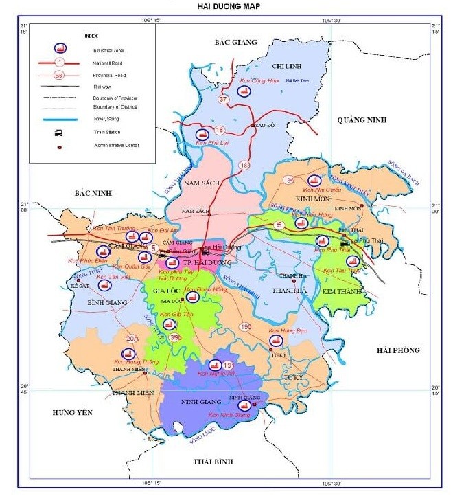 Bản đồ tổng thể Tỉnh Hải Dương và các đơn vị hành chính trực thuộc