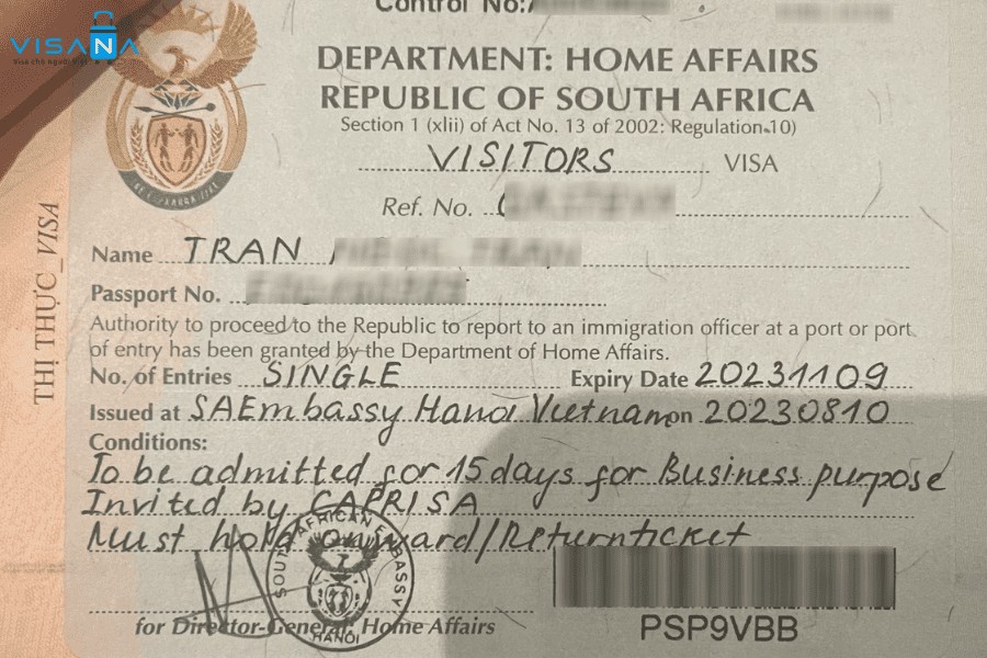 Mẫu visa Nam Phi mới nhất