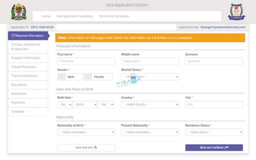 Mẫu đơn điền thông tin chi tiết khi xin E-visa Tanzania