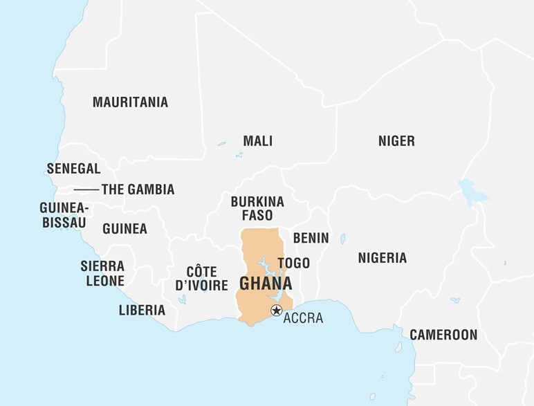 Bản đồ vị trí Cộng hòa Ghana tại Tây Phi