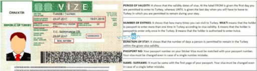 Mẫu visa Thổ Nhĩ Kỳ chính thức dán trên hộ chiếu