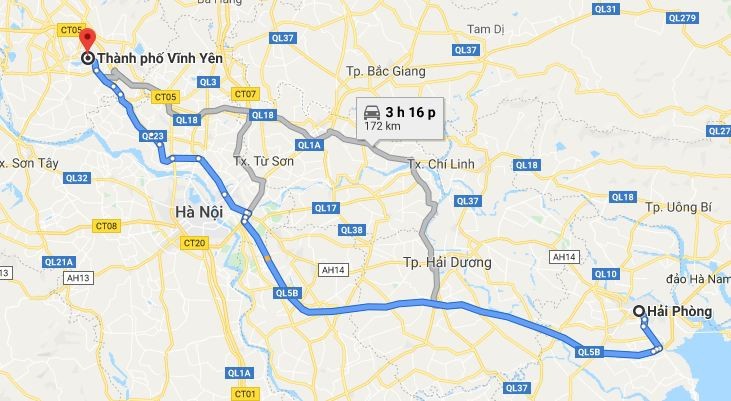 Hướng dẫn lộ trình từ Hải Phòng đi Vĩnh Phúc qua QL5B