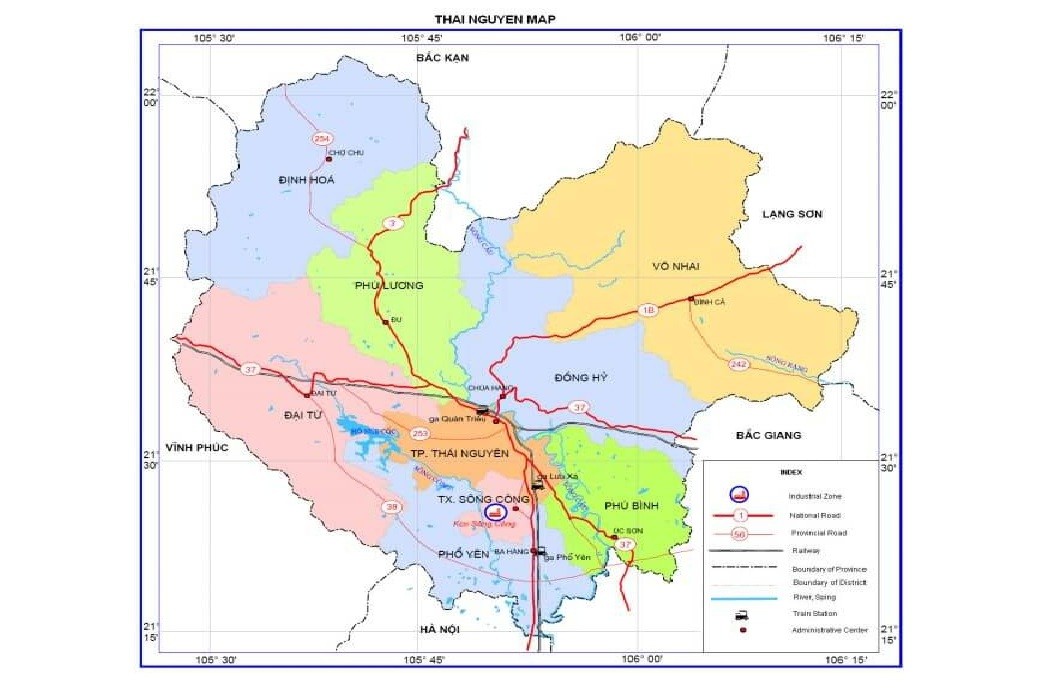 Bản đồ các đơn vị hành chính tỉnh Thái Nguyên