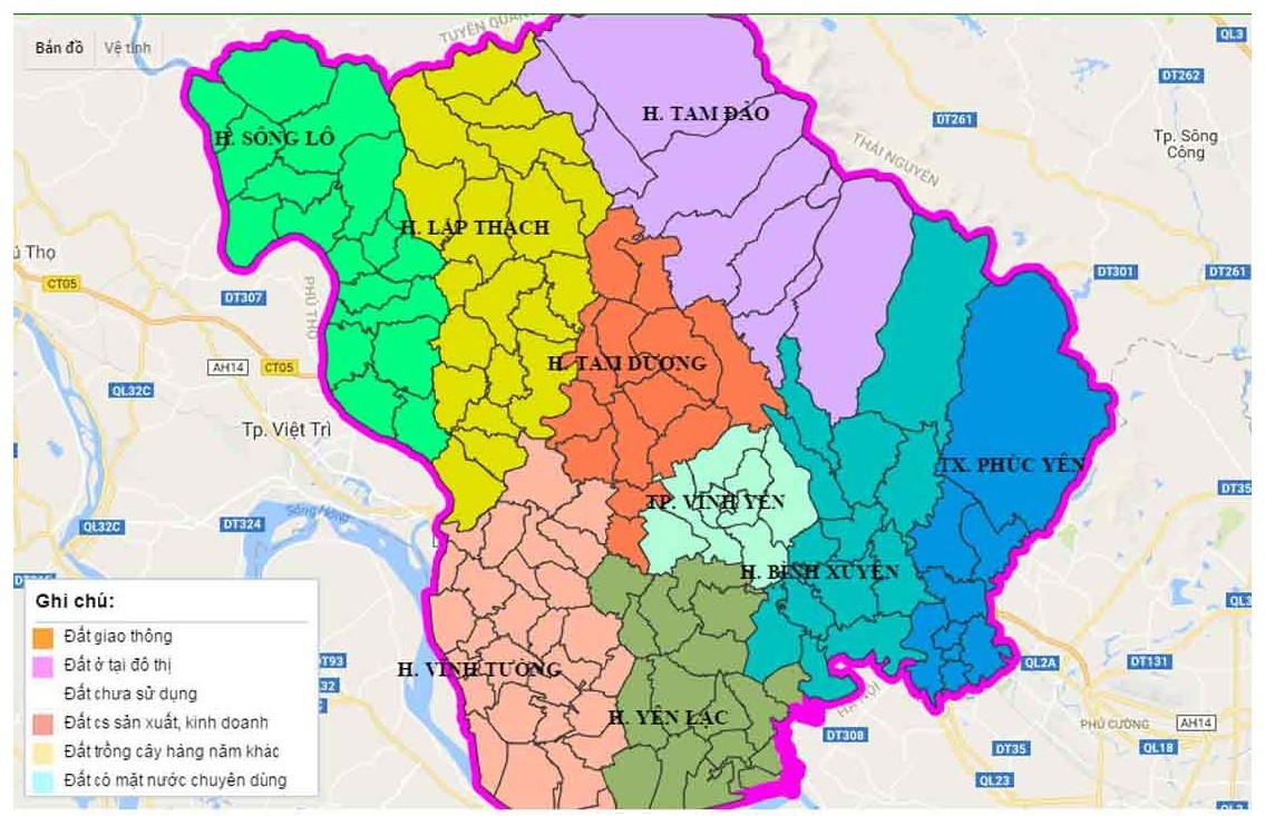 Bản đồ các đơn vị hành chính tỉnh Vĩnh Phúc
