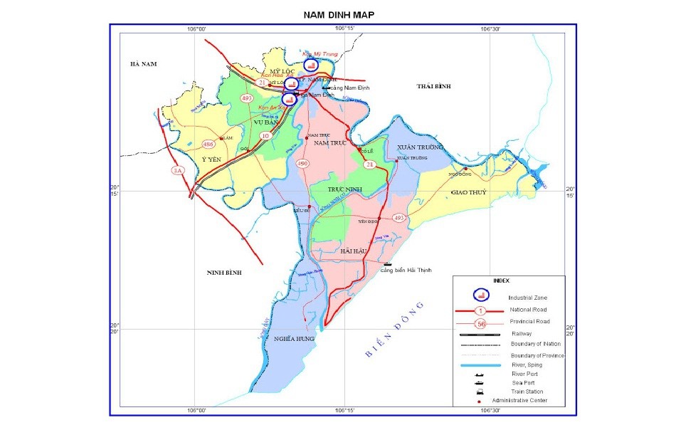 Bản đồ hành chính các huyện và thành phố Nam Định