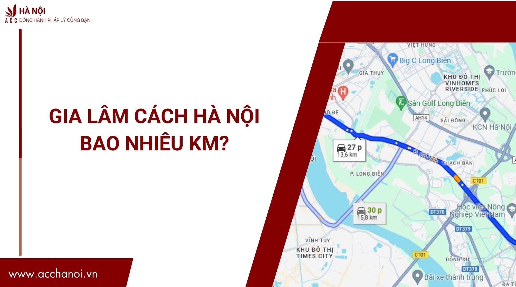Bản đồ chỉ dẫn khoảng cách từ trung tâm Hà Nội đến Gia Lâm