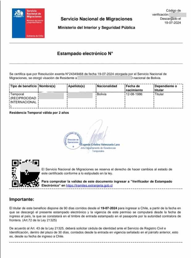 hồ sơ xin visa chile công tác làm việc cư trú