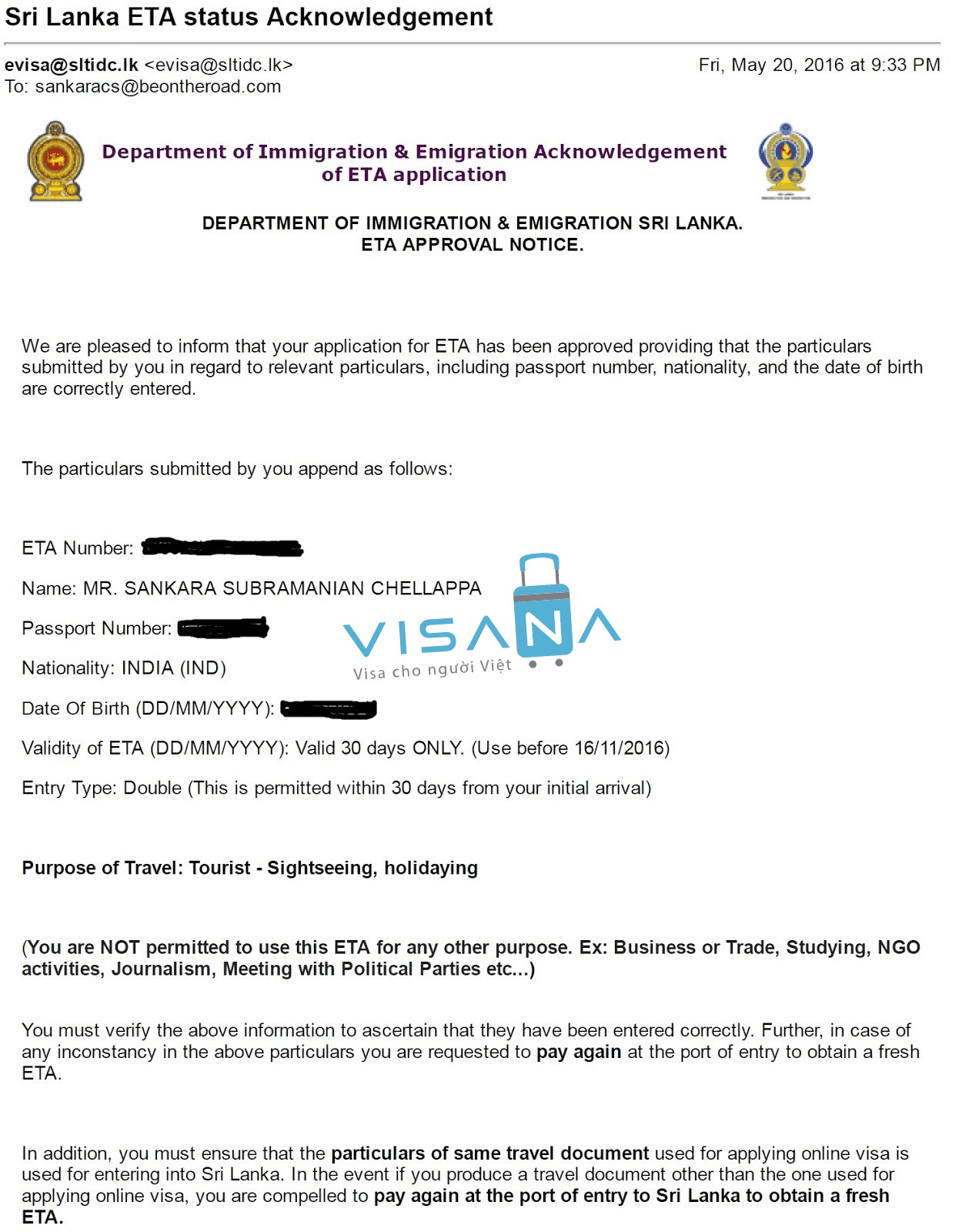 Minh họa về Thị thực điện tử (E-visa) của Sri Lanka