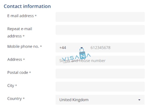 Mẫu điền thông tin liên hệ trong đơn xin ETA Sri Lanka