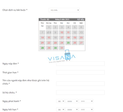 Mẫu điền thông tin chi tiết để hoàn tất đặt lịch hẹn trực tuyến