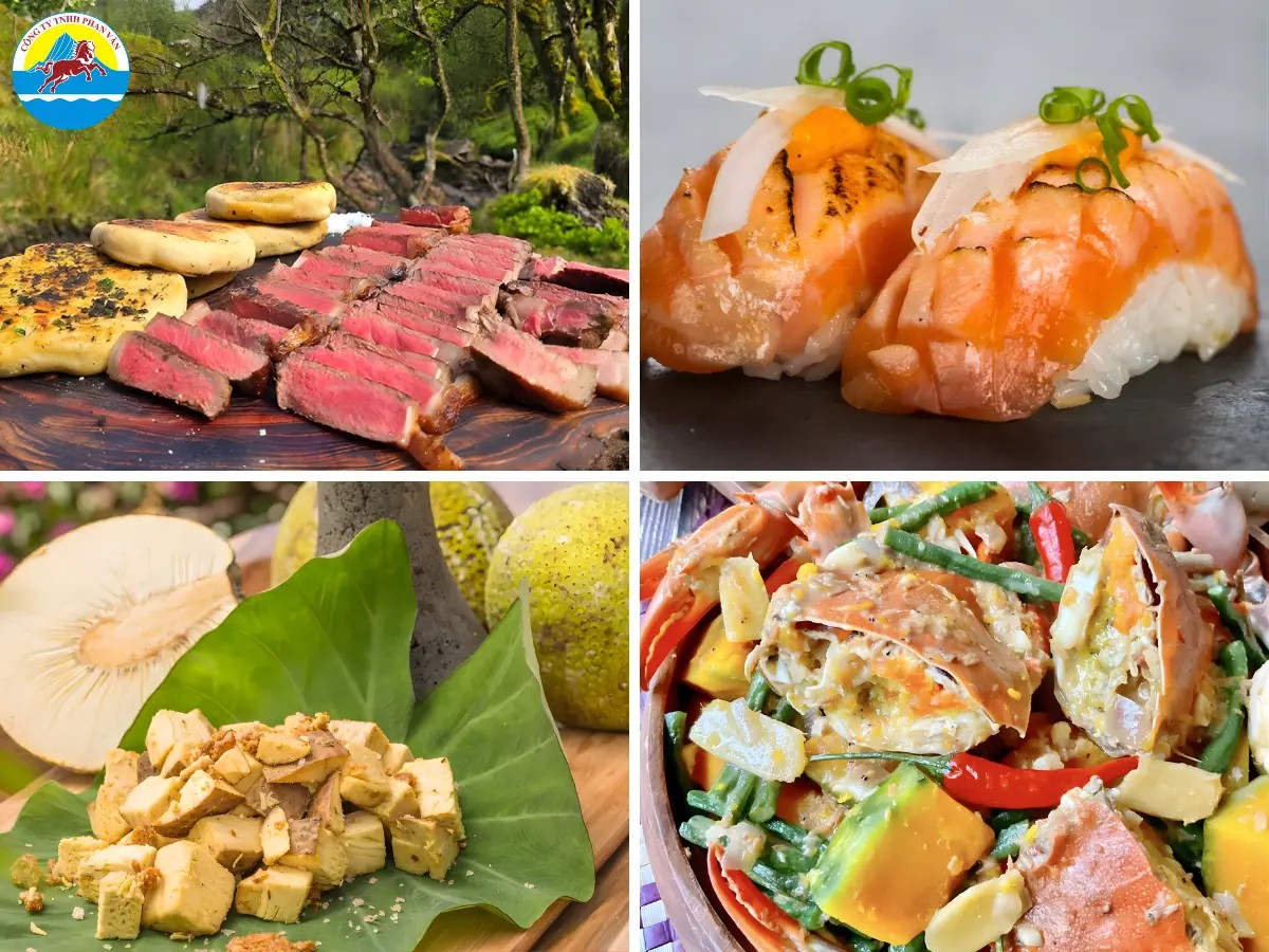 Bữa ăn truyền thống Micronesia với hải sản, trái cây và rau củ nhiệt đới