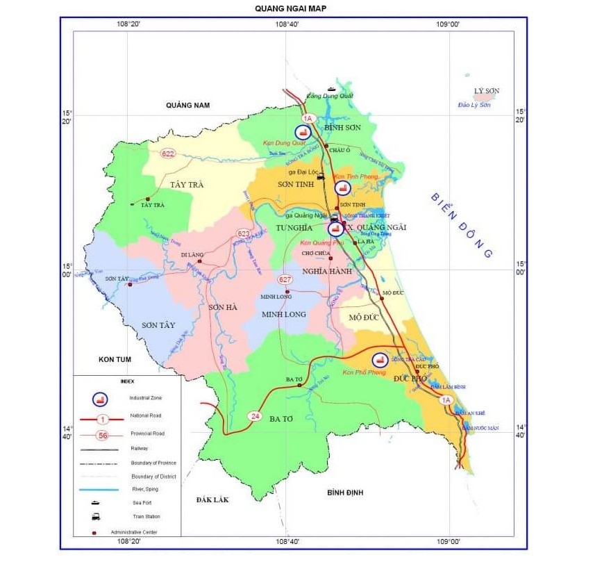 Bản đồ các huyện lỵ của tỉnh Quảng Ngãi