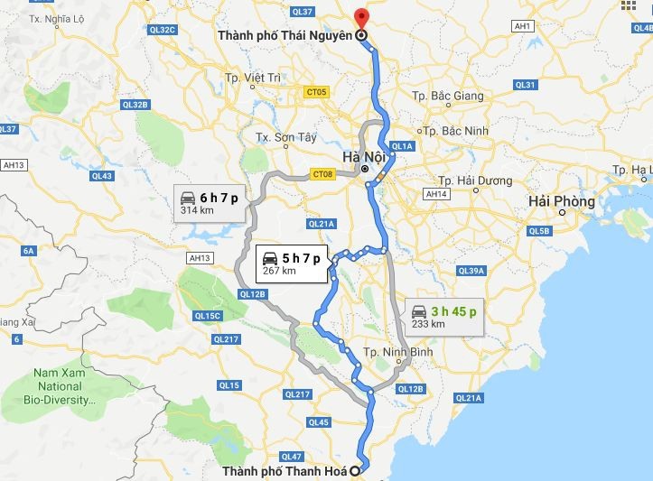 Tuyến đường đi từ Thanh Hóa đến Thái Nguyên qua ĐCT07