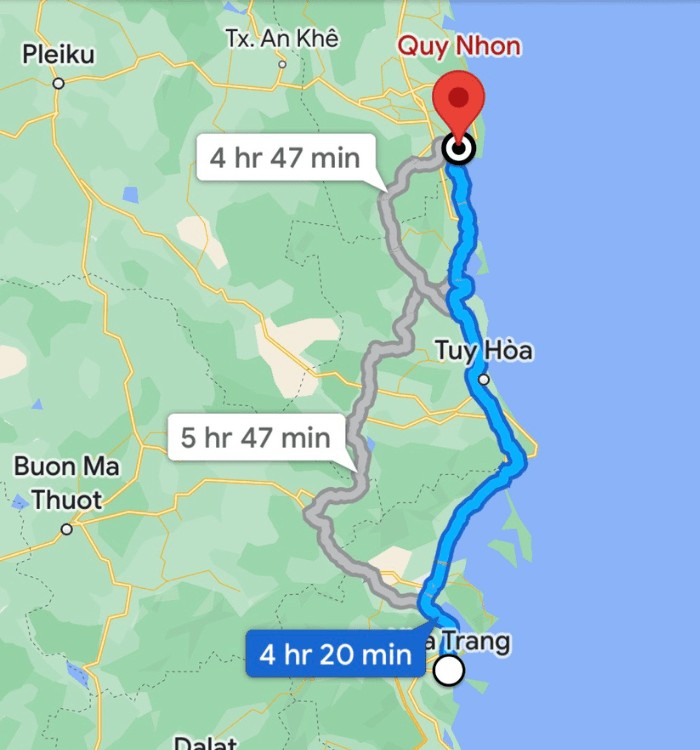 Lộ trình di chuyển từ Quy Nhơn đến Nha Trang