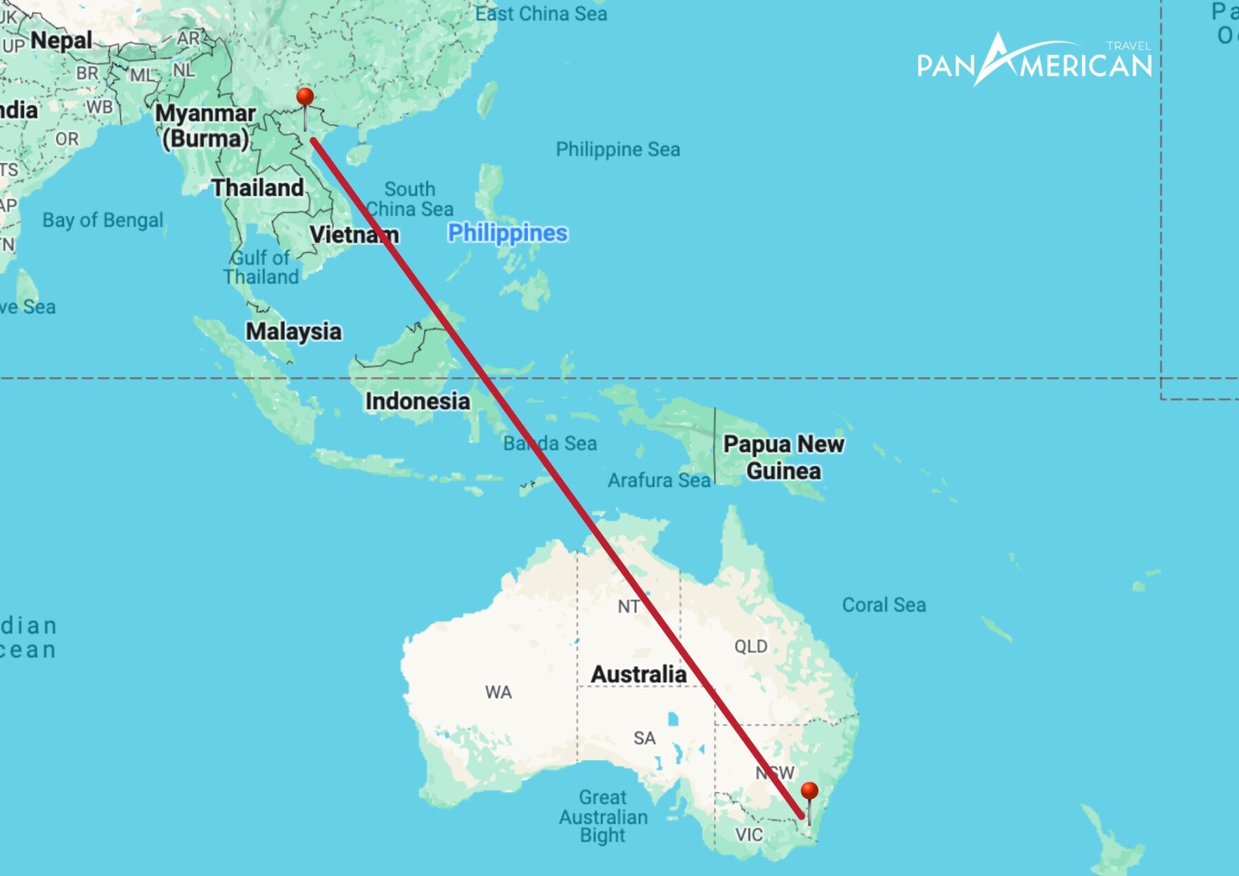 Khoảng cách từ Việt Nam sang Úc