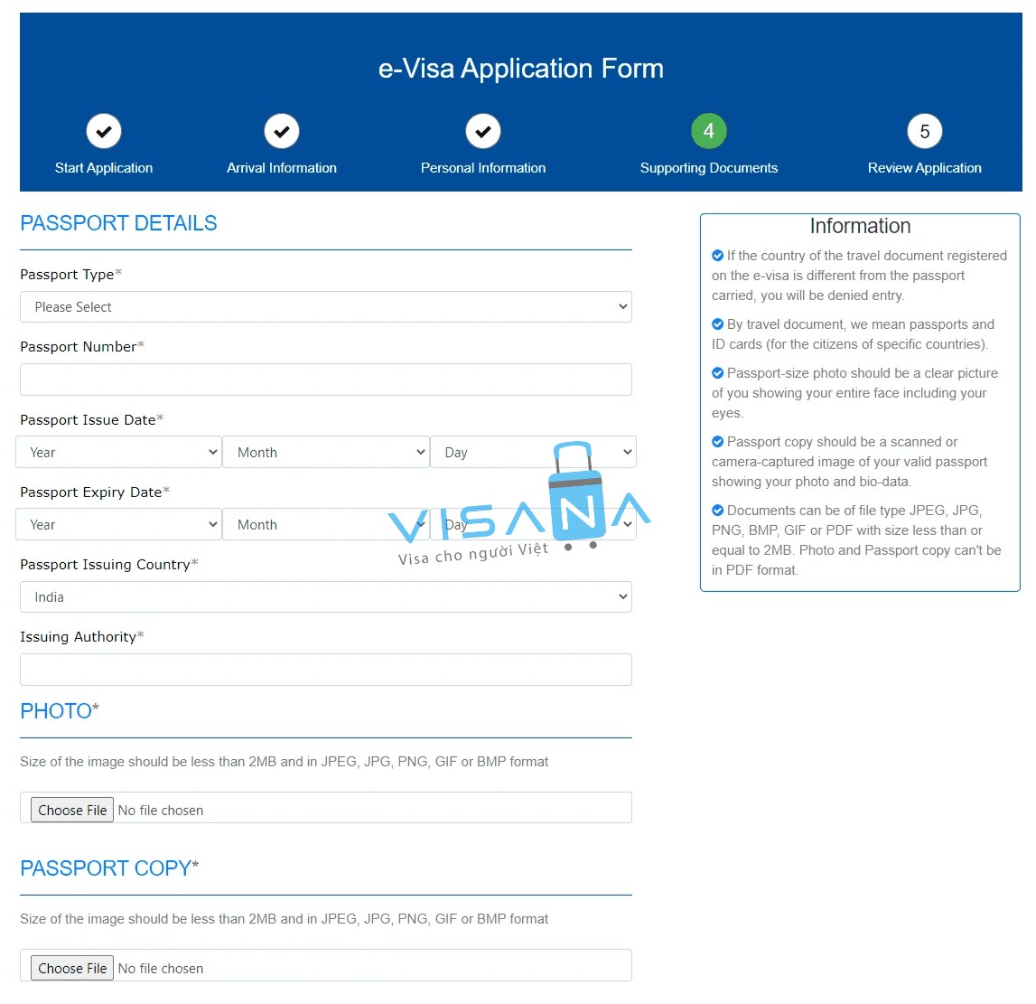 Chi tiết thông tin cá nhân trên form e-Visa