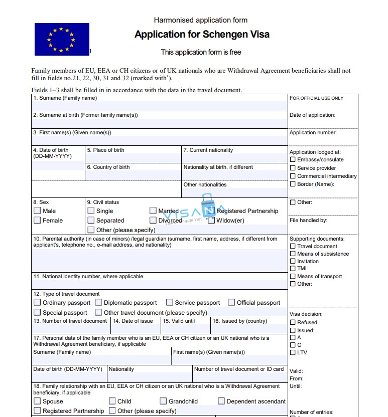 Mẫu đơn xin visa Thụy Điển  visana