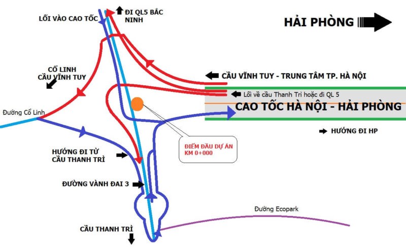Lối vào cao tốc Hà Nội - Hải Phòng từ Vành đai 3