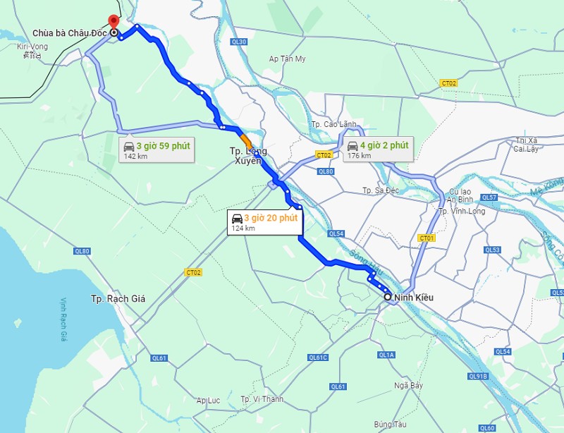 Khoảng cách Cần Thơ đi Châu Đốc