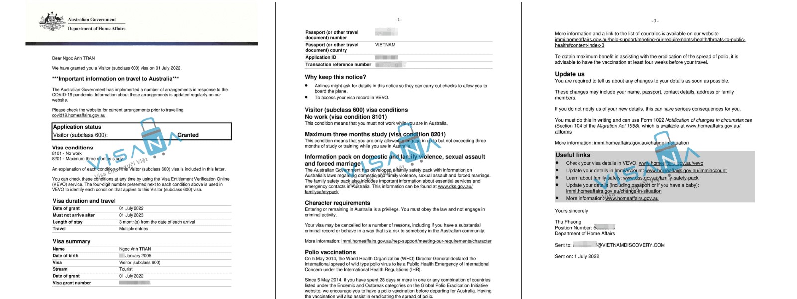 Mẫu visa Úc 600 mới nhất