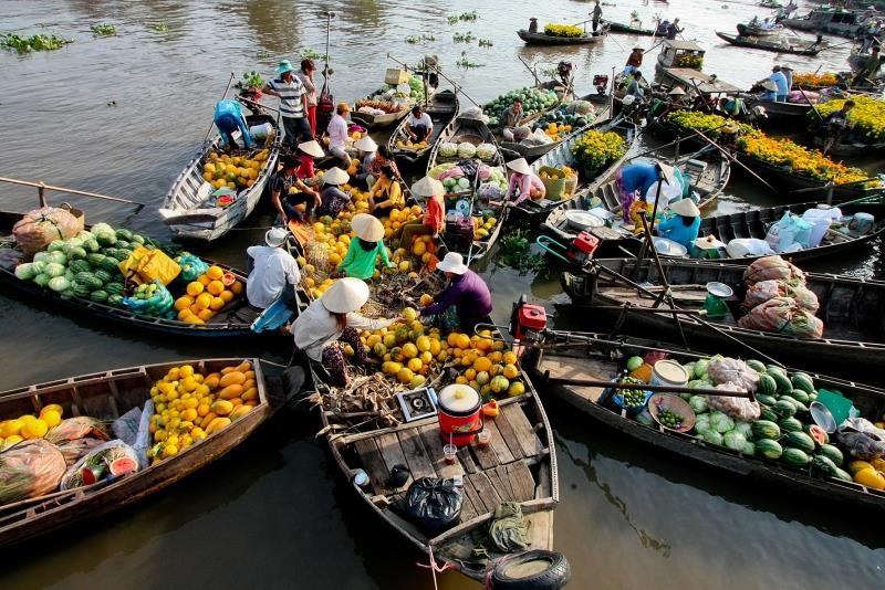 Hoạt động buôn bán tại Chợ nổi Cái Bè