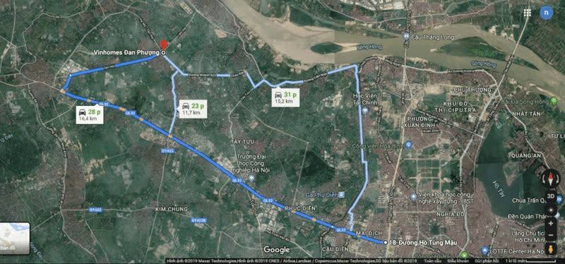 Di chuyển qua Quốc lộ 32, Tân Hội đến Vinhomes Đan Phượng