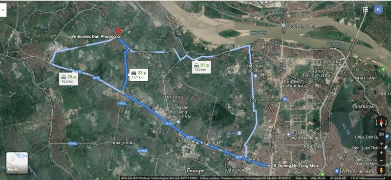 Di chuyển qua Quốc lộ 32, Đường 422 đến Vinhomes Đan Phượng
