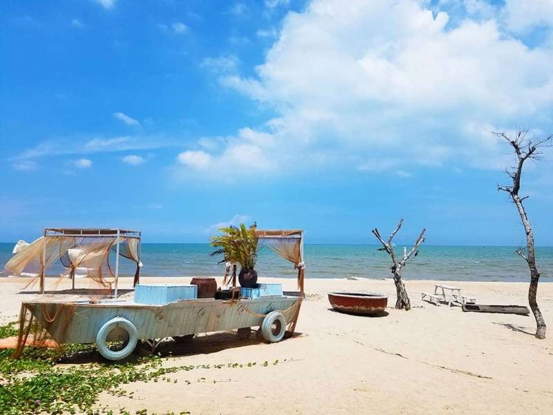 Du khách đang tham gia các hoạt động dã ngoại trên bãi biển