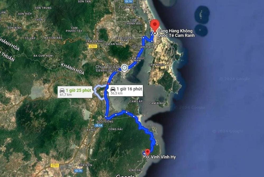 Khoảng cách từ sân bay Cam Ranh đến vịnh Vĩnh Hy