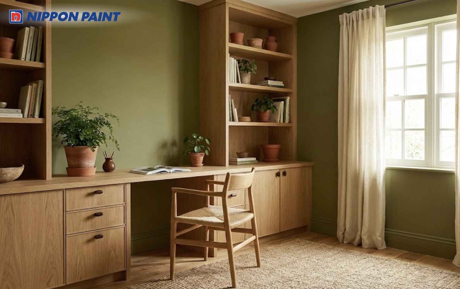 Xanh olive phối cùng gỗ sáng mang lại cảm giác cân bằng, dễ chịu cho người sinh 2011