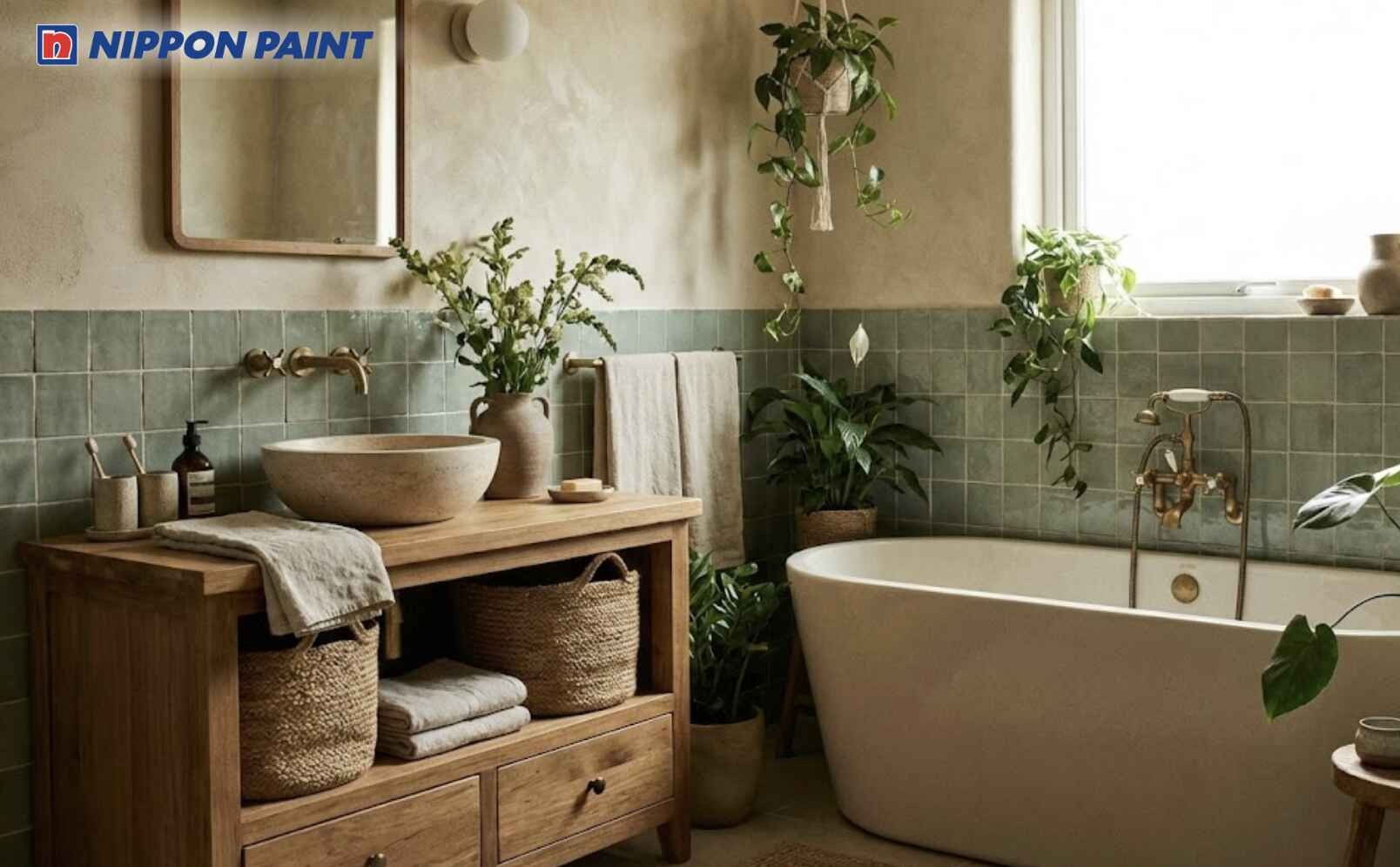 Màu xanh lá cây phối màu be tạo cảm giác thư thái, hỗ trợ giải tỏa căng thẳng