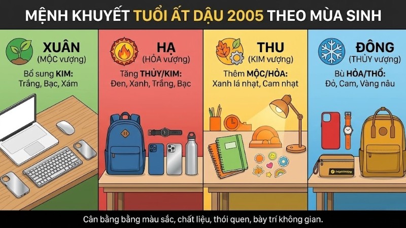 Mệnh khuyết tuổi Ất Dậu 2005 theo mùa sinh