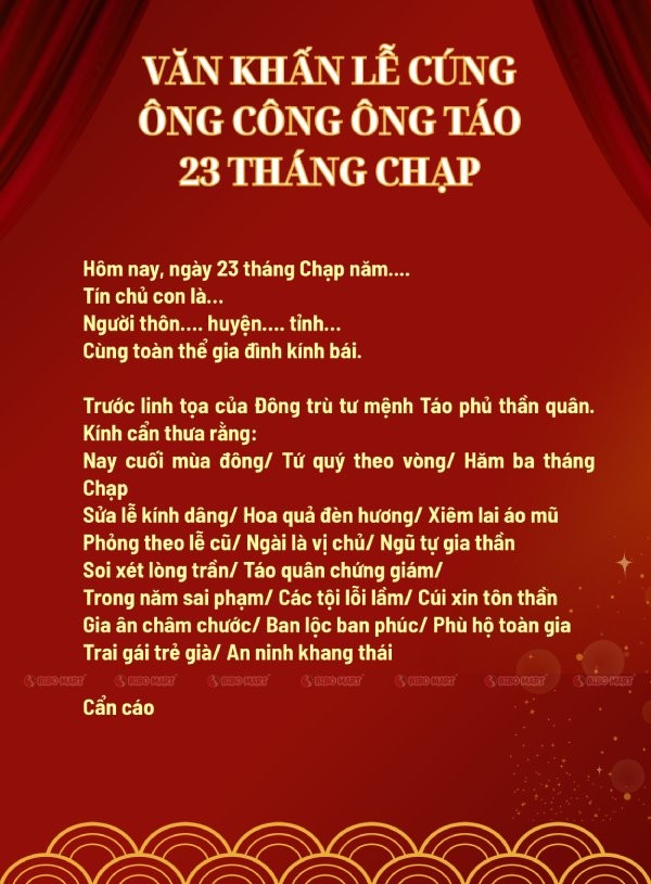 Văn khấn cúng lễ 23 tháng chạp